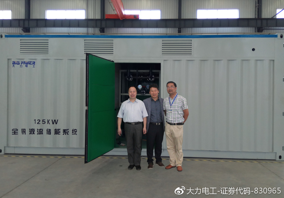 图为参观正在调试的125kw钒电池系统